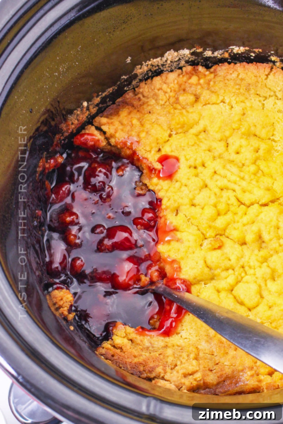 Effortless Cherry Dump Cake 7 Finished slow cooker dump cake ready to serve