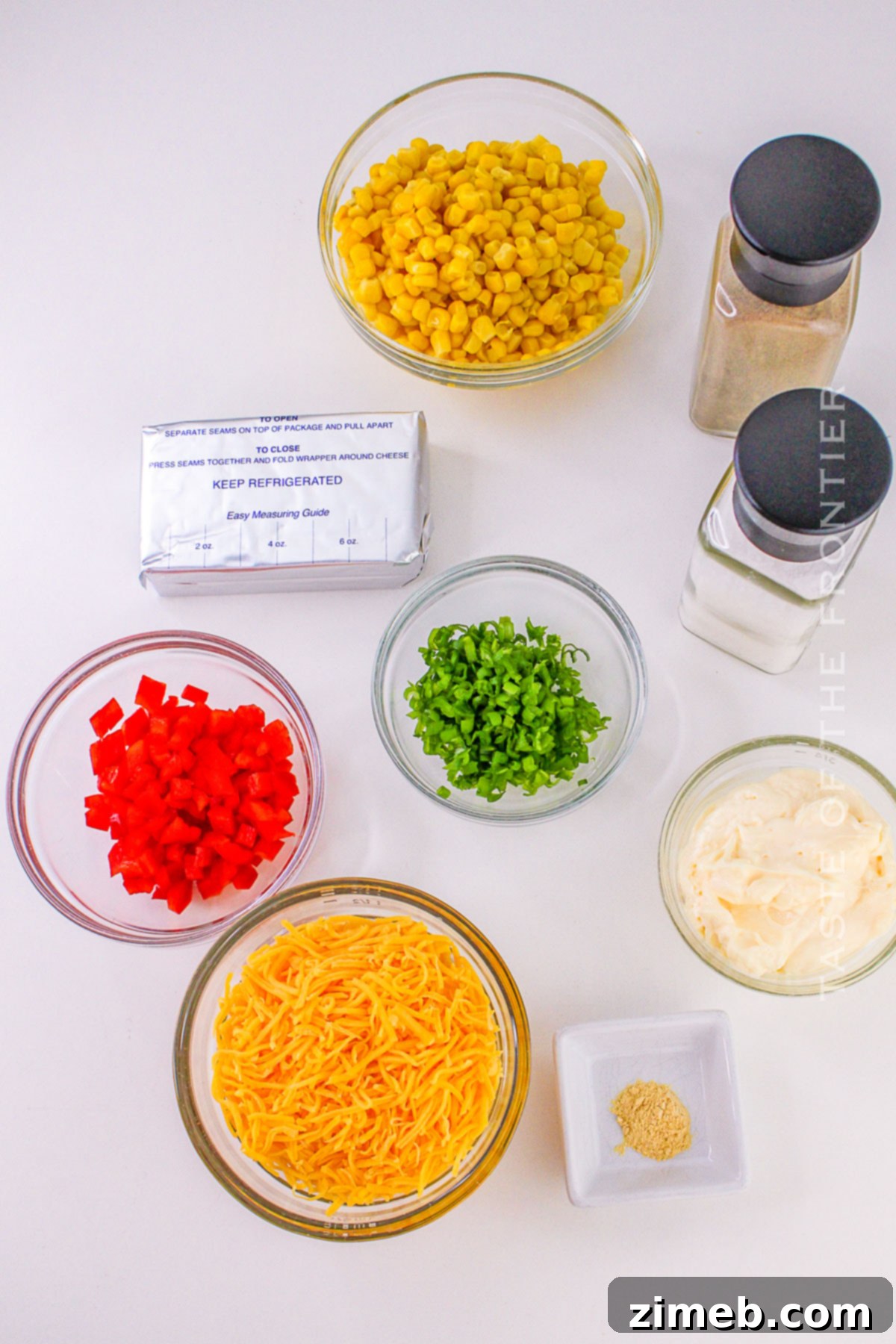 Sweet Creamy Corn Delight 4 Ingredients for Cream Cheese Corn Dip laid out