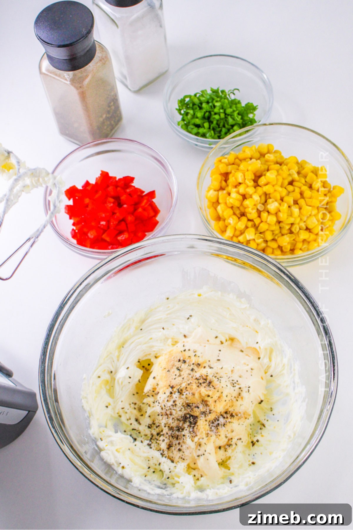 Sweet Creamy Corn Delight 5 Mixing the cheesy dip ingredients in a bowl