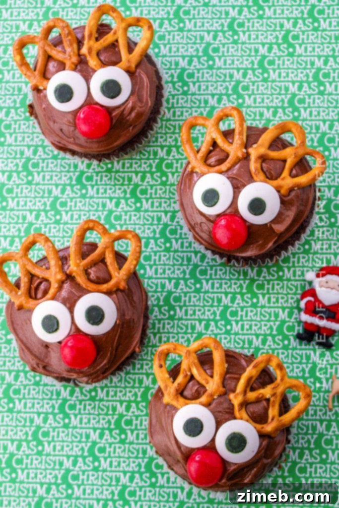 15 Joyful Christmas Cupcake Creations 5 Cute Reindeer Christmas Cupcakes with Pretzel Antlers