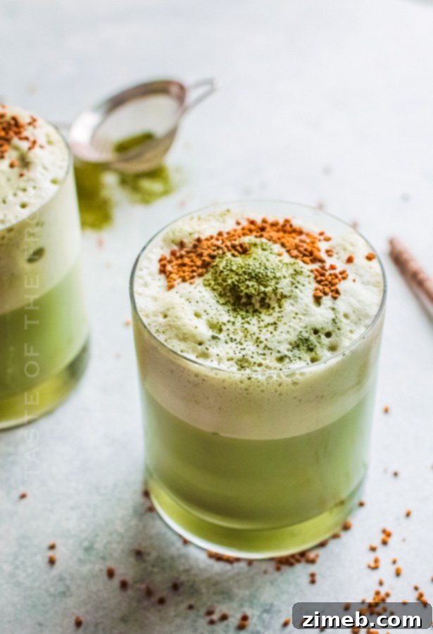 Matcha Refresher 17 Matcha shake garnished with cocoa nibs on top