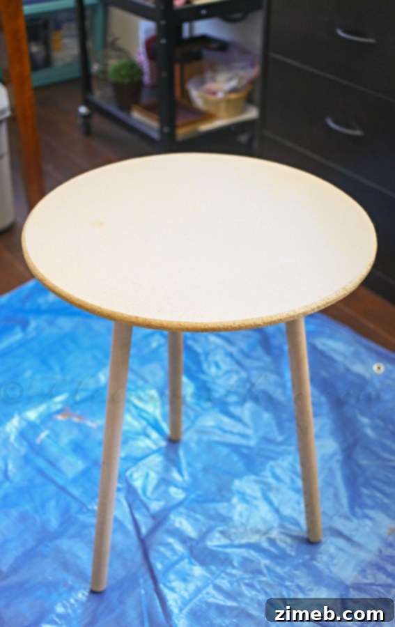Glitter Wave Table Enchantment 2 Before: Plain, Unpainted Round Accent Table