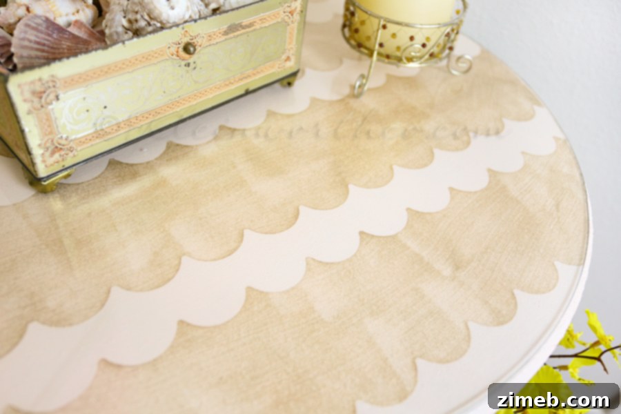 Glitter Wave Table Enchantment 5 Accent Table with Painter's Tape Applied in Wave Pattern