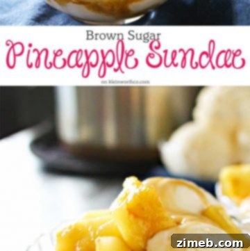 Brown Sugar Pineapple Bliss 4 Delicious Brown Sugar Pineapple Sundae in a white bowl with a spoon, ready to be enjoyed.