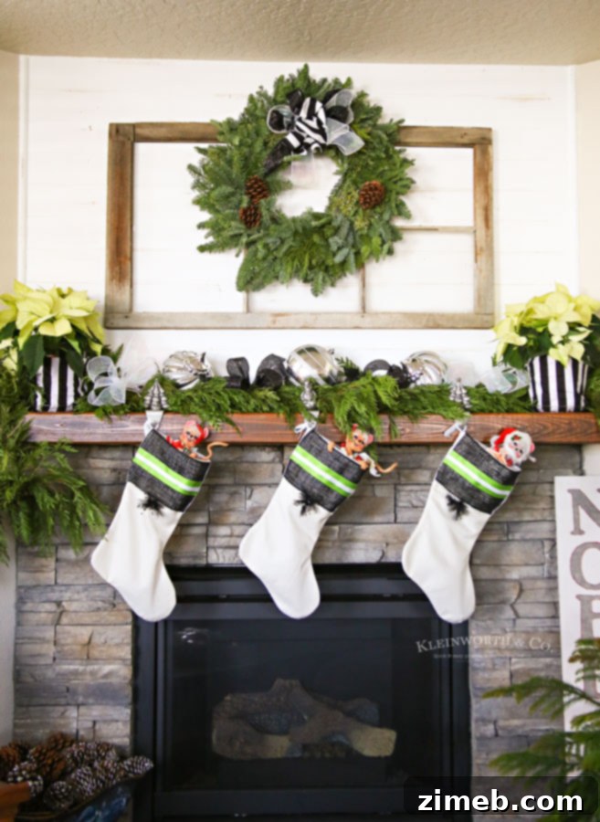 Sophisticated Black and White Christmas Mantel Decor
