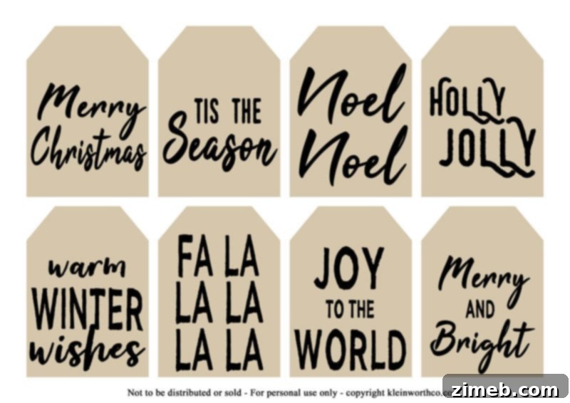 Free Printable Christmas Gift Tags 10 Assorted Holiday Sayings gift tags for festive presents