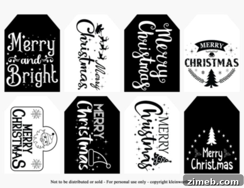 Free Printable Christmas Gift Tags 11 Classic Merry Christmas black and white gift tags