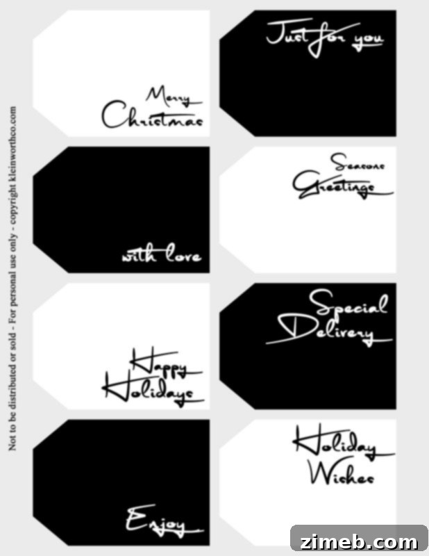 Free Printable Christmas Gift Tags 12 Chic modern font black and white gift tags