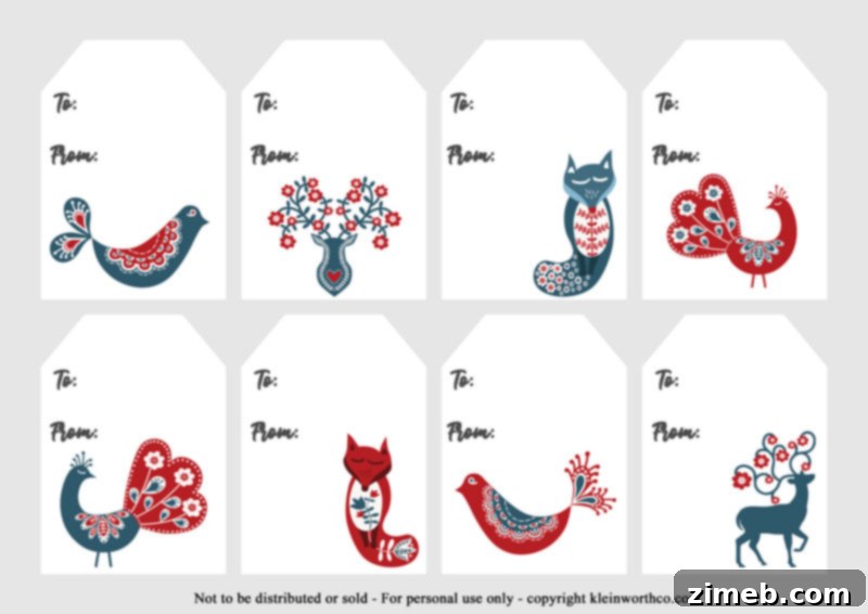 Free Printable Christmas Gift Tags 16 Charming Scandinavian animals on gift tags for a cozy touch
