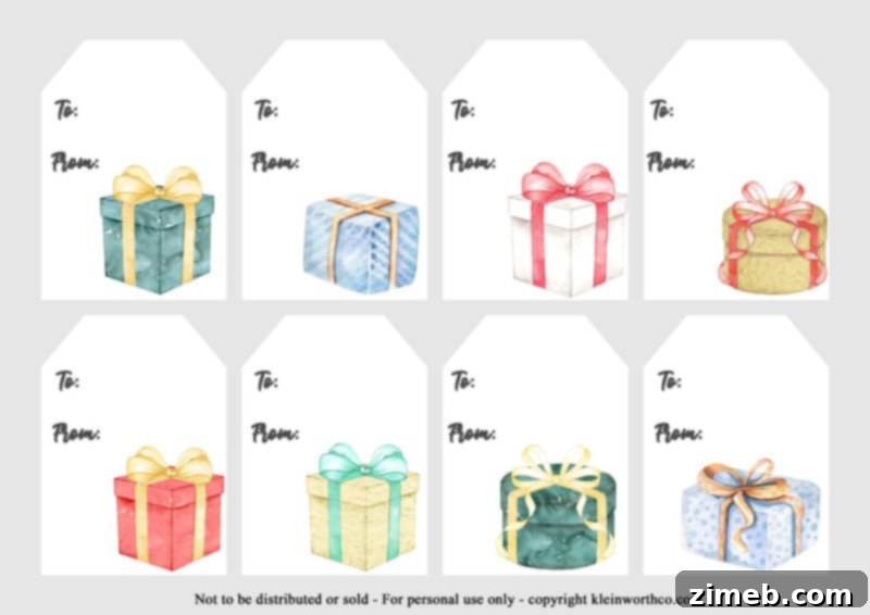Free Printable Christmas Gift Tags 28 Artistic Watercolor Presents gift tags for a vibrant look