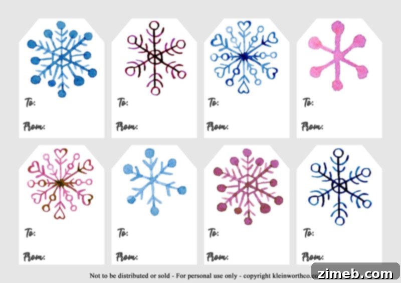 Free Printable Christmas Gift Tags 29 Elegant Watercolor Snowflakes Tags for winter gifts