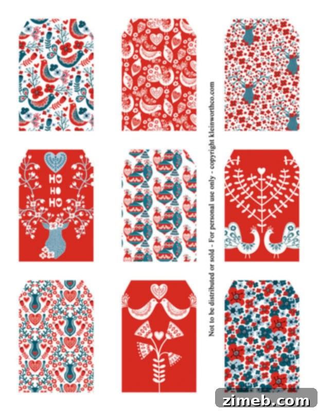 Free Printable Christmas Gift Tags 34 Intricate Scandinavian Patterns gift tags for traditional flair