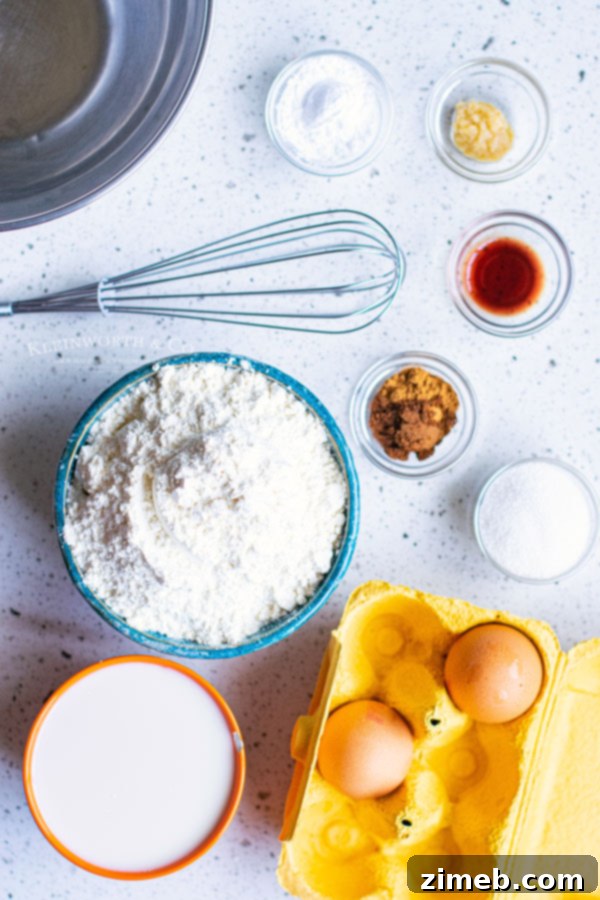 Cozy Gingerbread Flapjacks 6 Ingredients for Homemade Gingerbread Pancakes laid out on a table