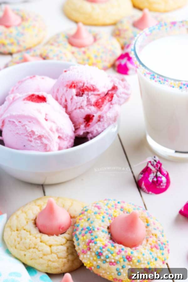 Strawberry cookies with pastel sprinkles cooling on a wire rack