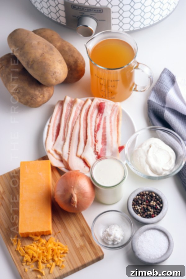 Ingredients for Slow Cooker Potato Soup laid out on a table