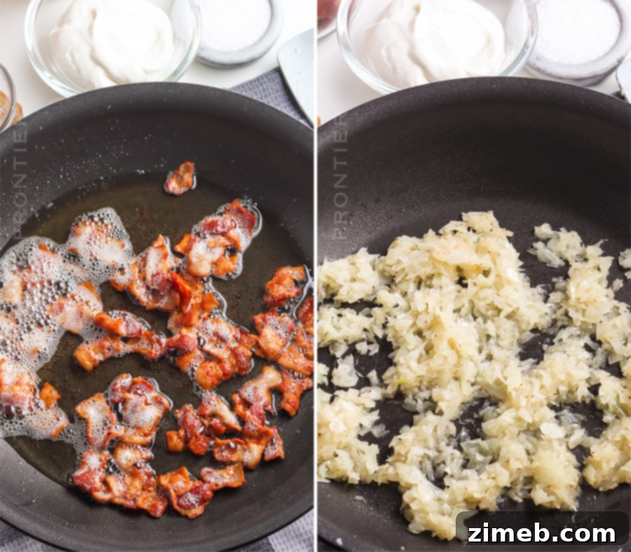 How to make Slow Cooker Potato Soup, showing various stages of preparation