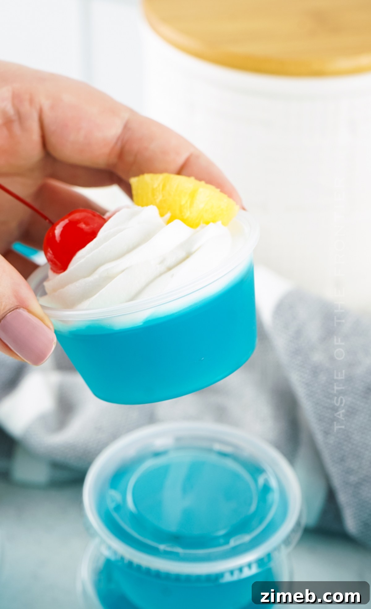 Blue Lagoon Jello Shots 3 whipped cream and jello