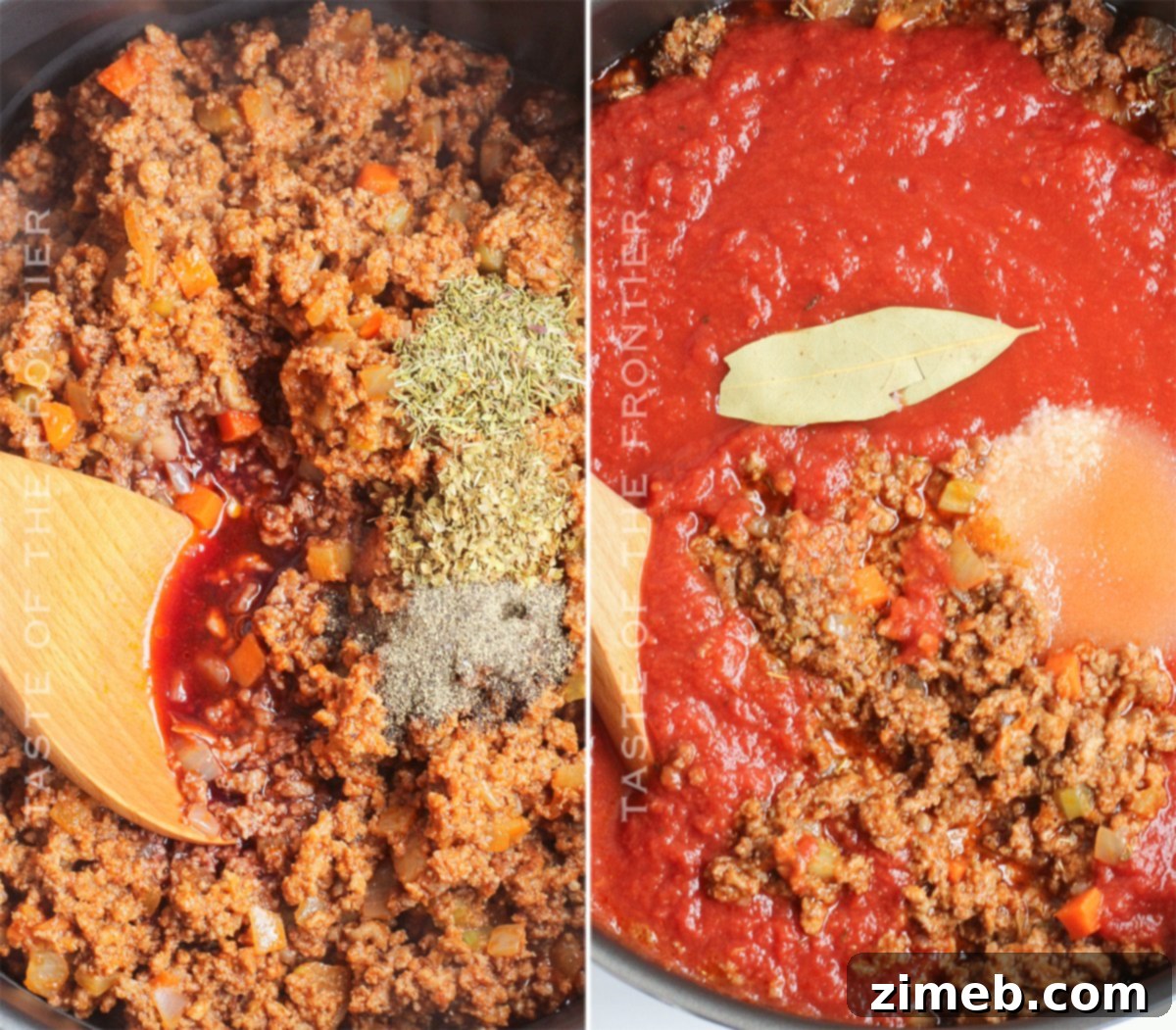 Effortless Weeknight Bolognese 7 A bowl of delicious beef sauce, perfect for pasta, with a sprinkle of fresh herbs.