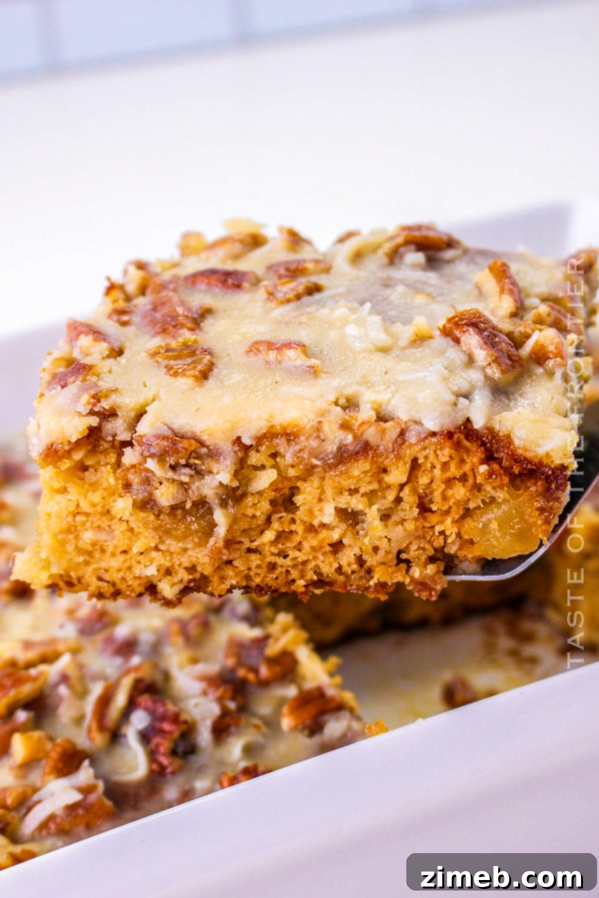 A beautifully baked Fruit Cocktail Cake, ready to be served.