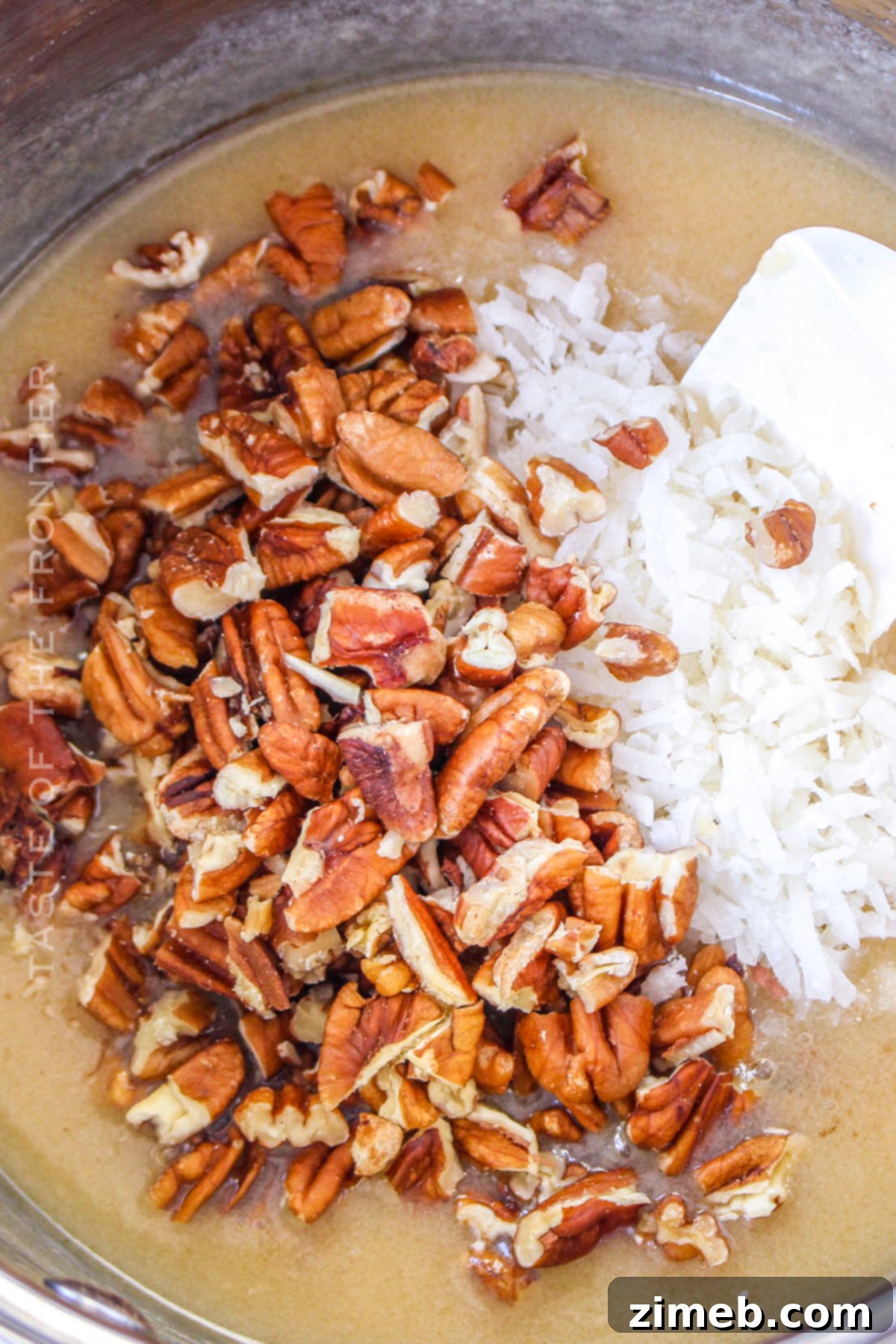 Step-by-step image showing how to make Fruit Cocktail Cake, mixing ingredients.